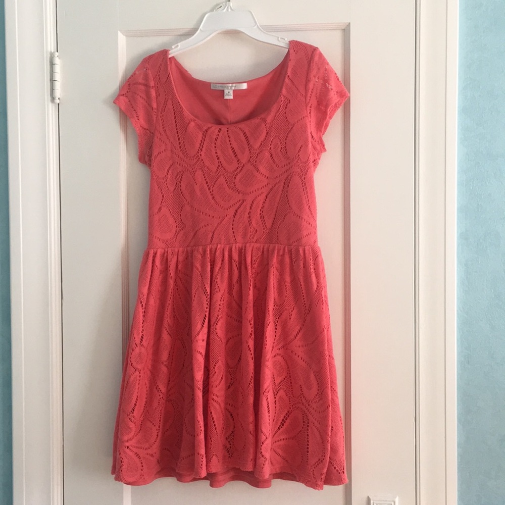Salmon colored lace dress